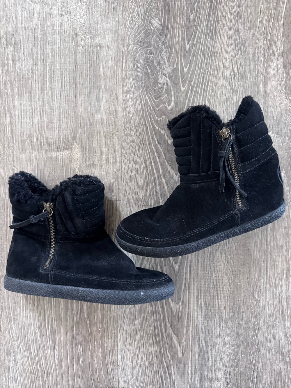 Tory Burch Black Suede Fur-Trim Ankle Boots